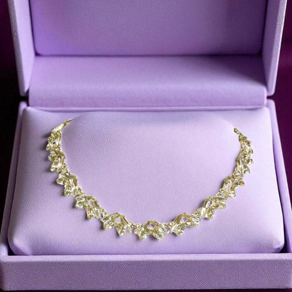 Vintage Crystal Marquise Rhinestone Gold-tone Necklace
